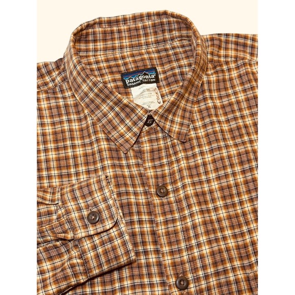 Patagonia Other - Patagonia Organic Cotton Brown Plaid Shirt Mens XL Button Up Long Sleeve
